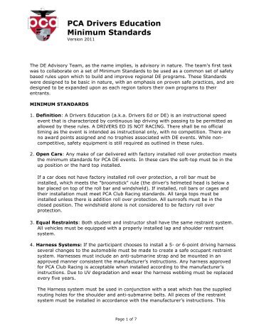 PCA Drivers Education Minimum Standards - Porsche Club of America