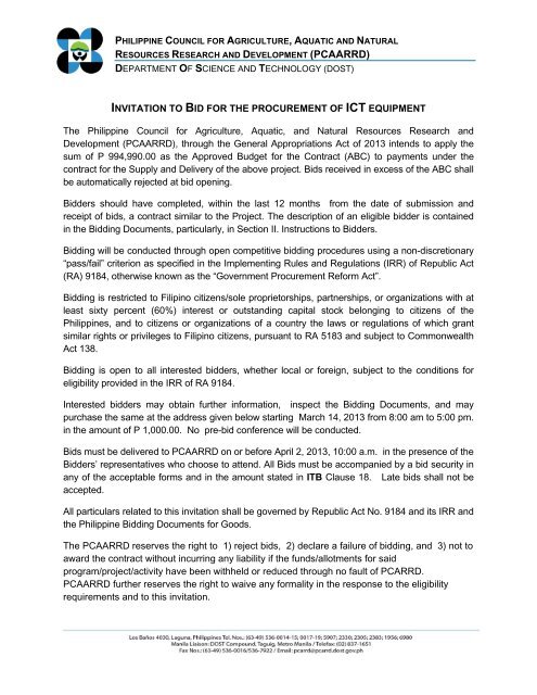 Procurement of ICT Equipment - pcaarrd - Department of Science ...