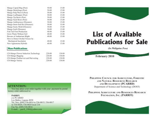 List of Available Publications for Sale - pcaarrd - Department of ...
