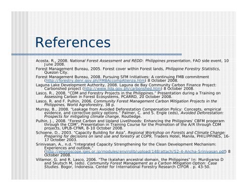 REDD and A/R CDM: Experiences in the Philippines p pp - pcaarrd