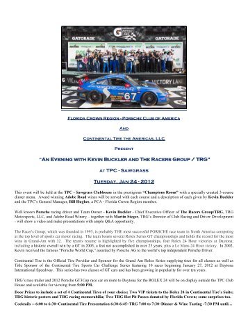 âAn Evening with Kevin Buckler and The Racers Group / TRGâ At TPC