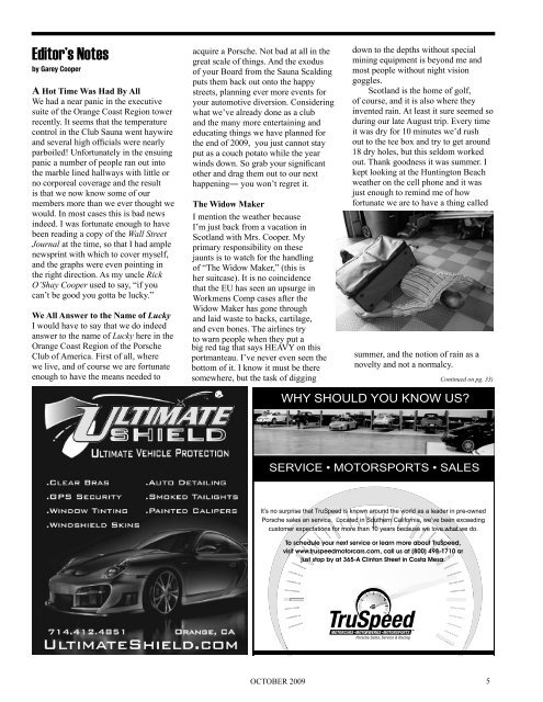 October 2009 In this issue... • Featured Members Bob and Sue ...