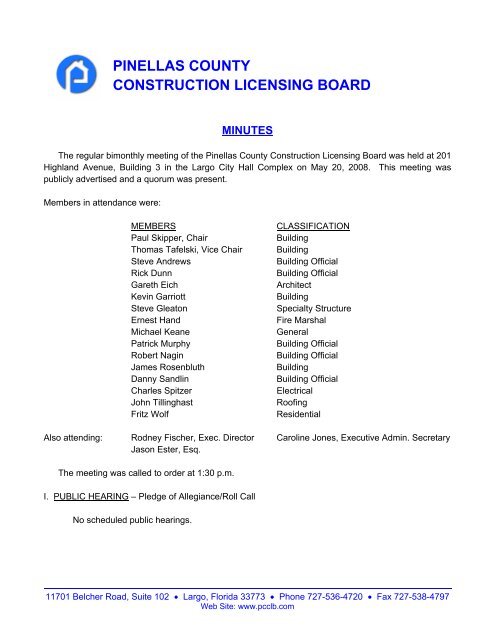 May 20, 2008 Meeting Minutes - Pinellas County Construction ...