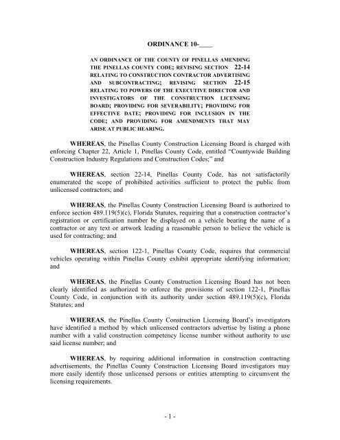 ORDINANCE 10 - Pinellas County Construction Licensing Board