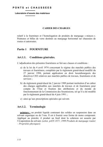 Cahier des charges relatif Ã  la fourniture et l'homologation de ...