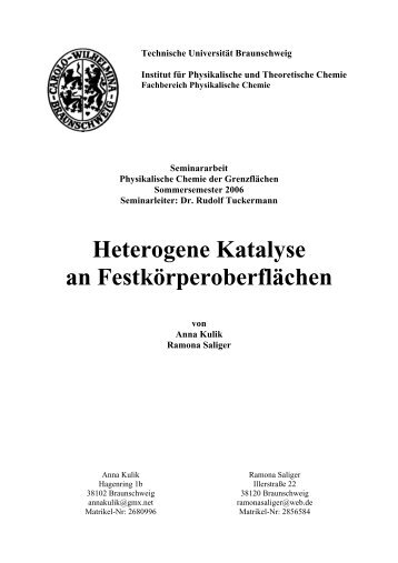 Heterogene Katalyse an FestkÃ¶rperoberflÃ¤chen - Technische ...
