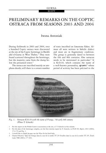 preliminary remarks on the coptic ostraca from seasons 2003 and ...