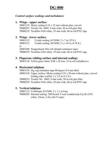 DG-800 Control surface sealings and turbulators ... - DG Flugzeugbau