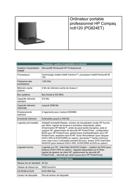 Ordinateur portable professionnel HP Compaq nc6120 ... - Pcprice