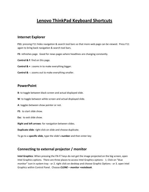 Lenovo ThinkPad Keyboard Shortcuts Internet Explorer