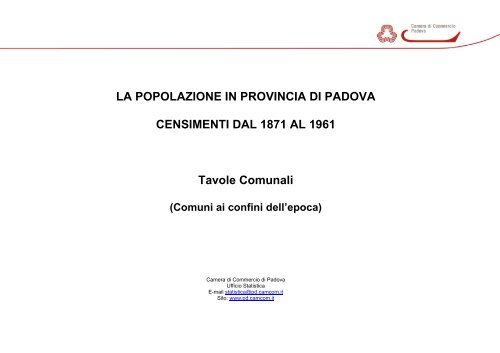 tavole - popolazione 1871-1961 - Camera di Commercio di Padova