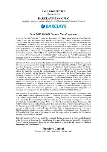 Barclays, Base Prospectus 2006