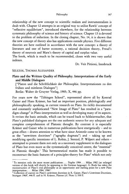Plato and the Written Quality of Philosophy. Interpretations of the ...