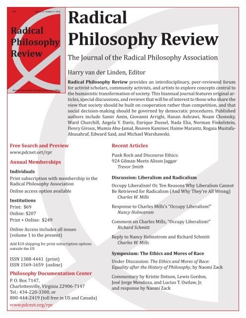 Radical Philosophy Review - Philosophy Documentation Center