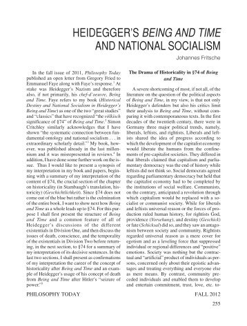 heidegger's being and time and national socialism - Philosophy ...
