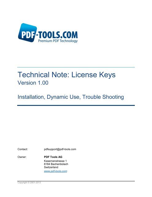 Technical Note: License Keys - PDF Tools AG