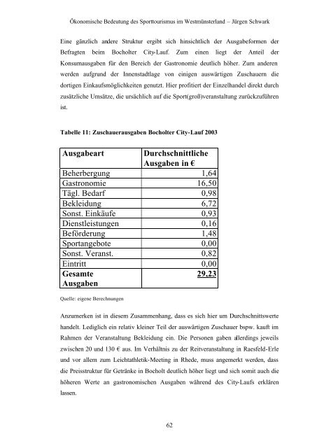 Ökonomische Bedeutung des Sporttourismus im Westmünsterland