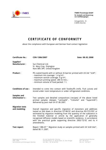 CERTIFICATE OF CONFORMITY