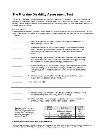 Migraine Disability Assessment Test insert