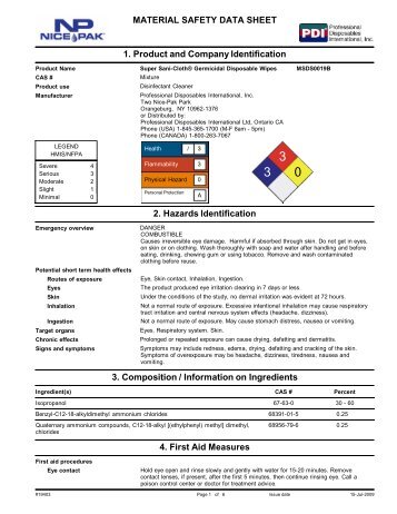 MATERIAL SAFETY DATA SHEET 1. Product and Company ... - PDI