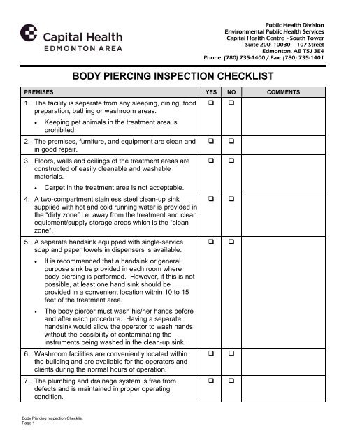 Body Piercing Inspection Checklist.pub - Capital Health