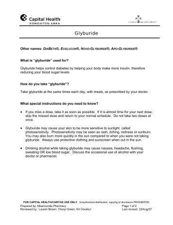 Glyburide Patient Information Sheet - Capital Health