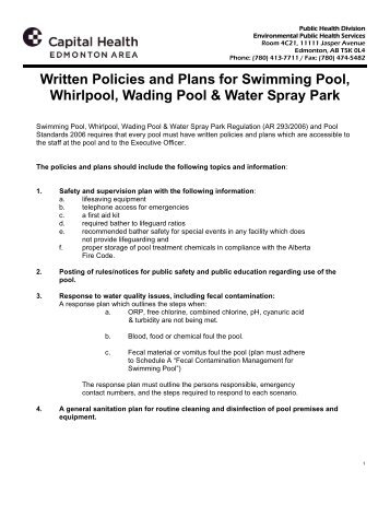 Pool - Written Policies and Plans for Swimming Pool ... - Capital Health