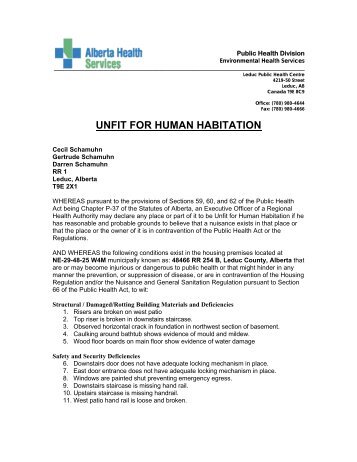 UNFIT FOR HUMAN HABITATION - Capital Health