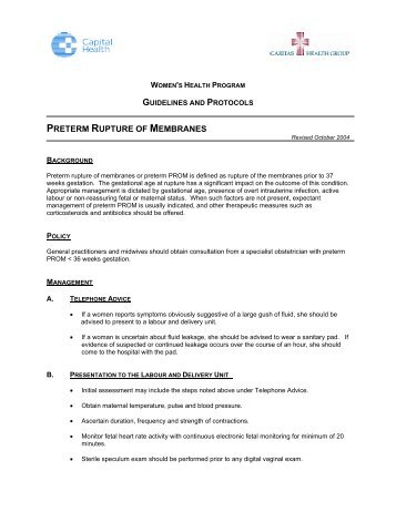 PRETERM RUPTURE OF MEMBRANES - Capital Health