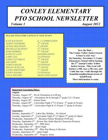 PTO Newsletter - August 2012 - Conley Elementary School