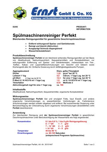Spülmaschinenreiniger Perfekt - Ernst GmbH & Co. KG
