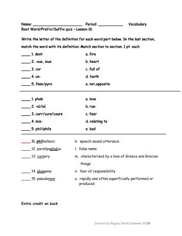 Vocabulary Root Word/Prefix/Suffix quiz