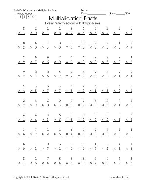 Multiplication and Division Speed Drill Worksheets – Mixed Facts