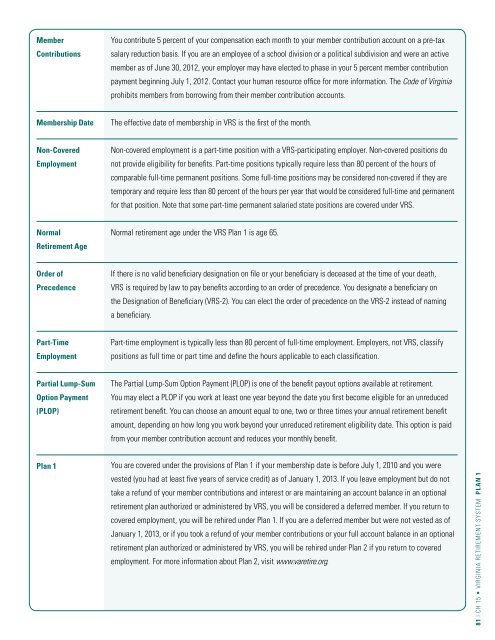 VRS Handbook for Members - Virginia Retirement System