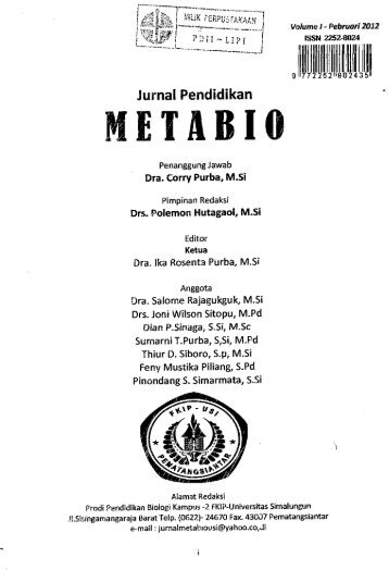 Metabio: Jurnal Pendidikan - PDII â LIPI