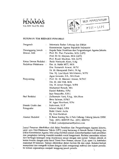 Penamas: Jurnal Penelitian Agama Dan Masyarakat - PDII â LIPI