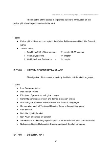 Syllabus of Sanskrit - University of Peradeniya