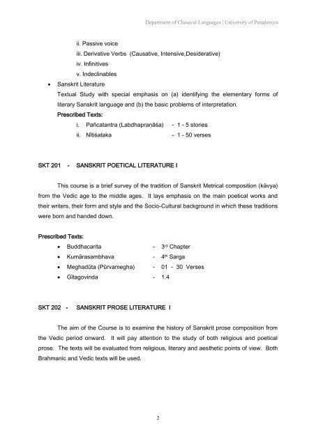 Syllabus of Sanskrit - University of Peradeniya