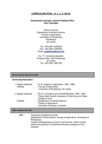Full CV - University of Peradeniya