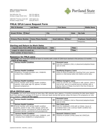 FMLA/OFLA Leave Request Form - Portland State University