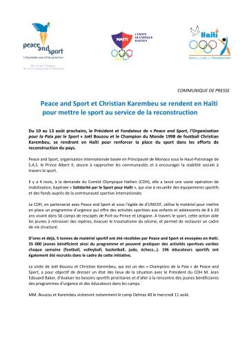 Peace and Sport et Christian Karembeu se rendent en HaÃ¯ti pour ...