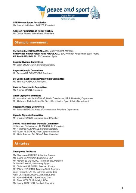 Peace and Sport Dubai Forum 2013 List of participants ...