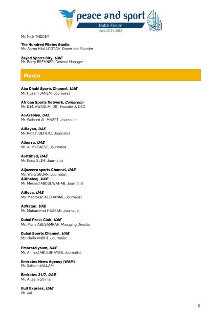 Peace and Sport Dubai Forum 2013 List of participants ...