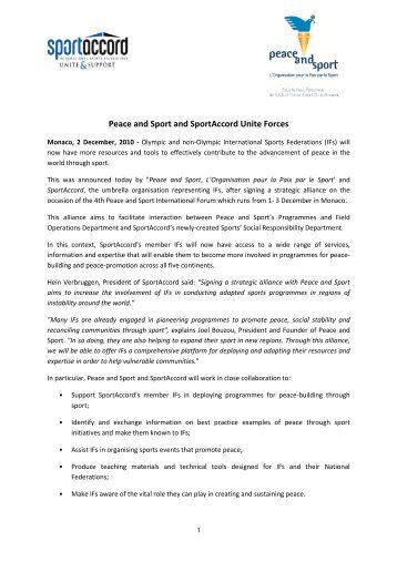 Press Release - Peace and Sport