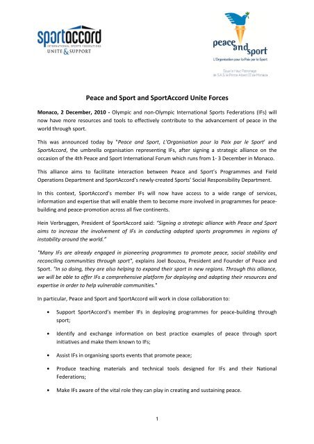 Press Release - Peace and Sport