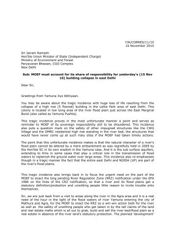 Letter to Sri Jairam Ramesh - Reg. MoEF responsibiilty _16 Nov 10_