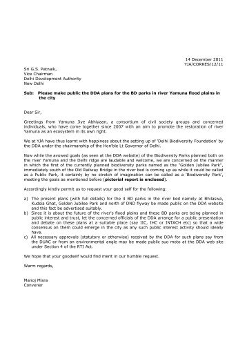 Letter to Vice Chairman, DDA _Reg. Biodiversity Park_ 14 Dec 2011