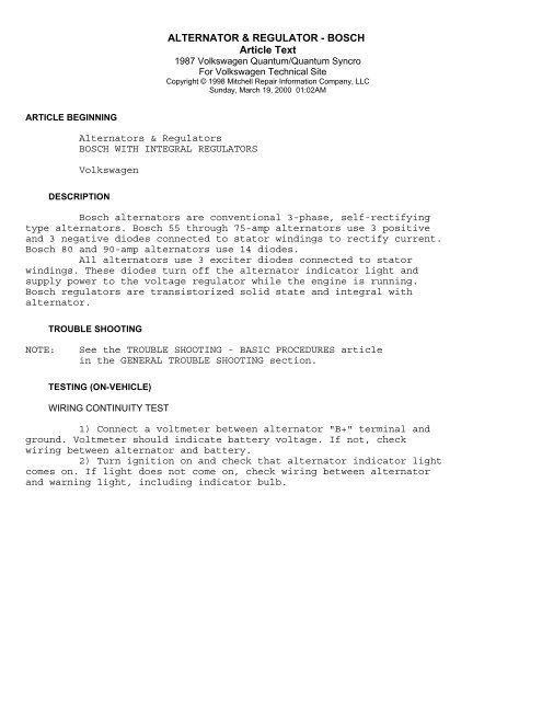 Alternator Regulator Bosch Article Text
