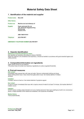 Material Safety Data Sheet - PEAK OIL