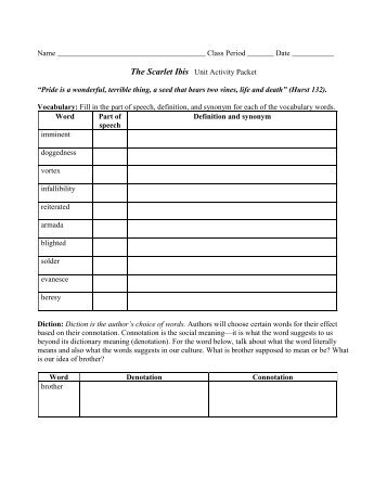 The Scarlet Ibis Unit Activity Packet